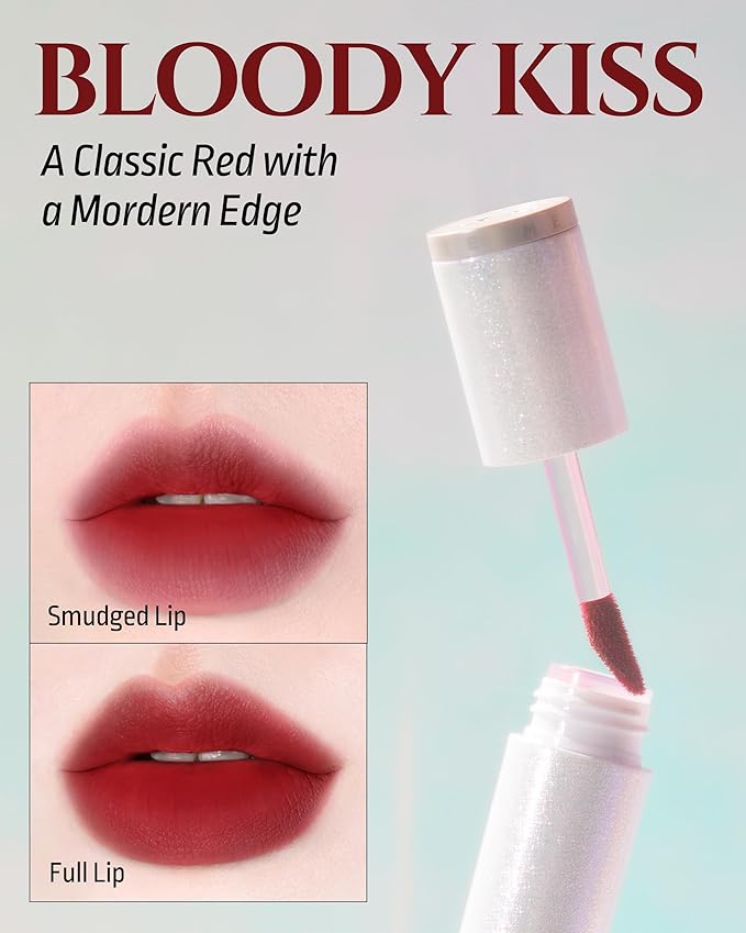 HEVVYMAKEUP Blurring Effect Lip Tint - Airy Velvet Matte Lips - Vegan, Longwear, Vibrant, Buildable Creamy Soft Texture - Korean Lip Makeup, Bloody Kiss, 0.13 fl.oz.-VivaGrace Women