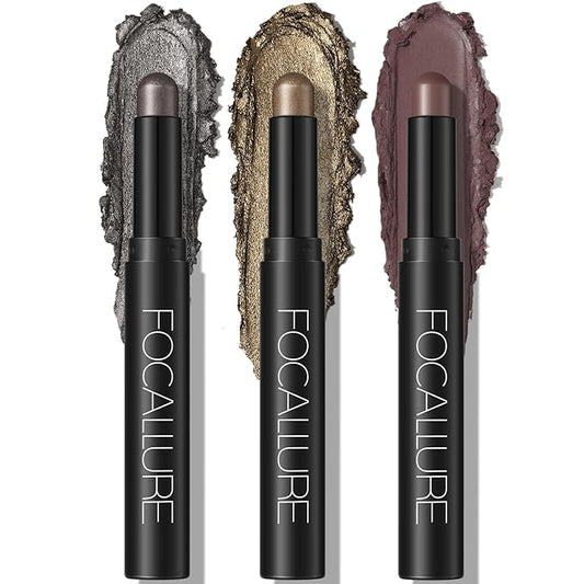 FOCALLURE 3PCS Cream Eyeshadow Stick Sets,Matte and Shimmer Eye Brightener, High Pigmented Crease-proof Pencil,Long Lasting Eye Shadow Highlighter Makeup,Buried Moonlight-VivaGrace Women