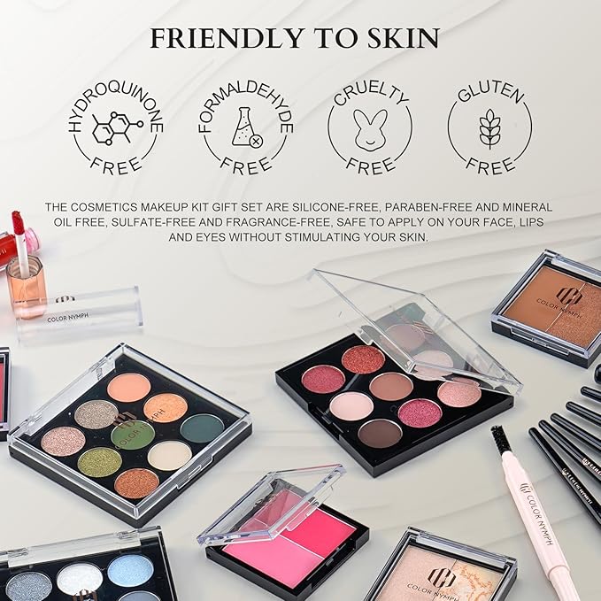 Color Nymph Makeup Sets for Teens Girls Women, Professional Makeup Kits All In One Makeup Set Storage Train Case, Beginner Full Cosmetics Kit with Eyeshadow Blush Lipstick Lipgloss Mascara etc Black-VivaGrace Women