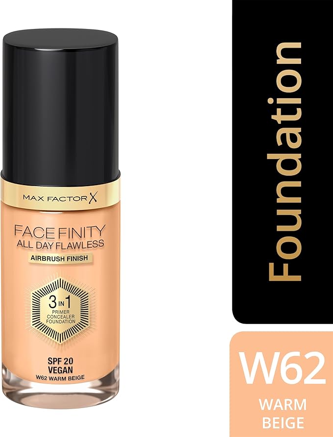 Max Factor Facefinity 3-in-1 All Day Flawless Liquid Foundation, SPF 20-62 Warm Beige, 30 ml-VivaGrace Women