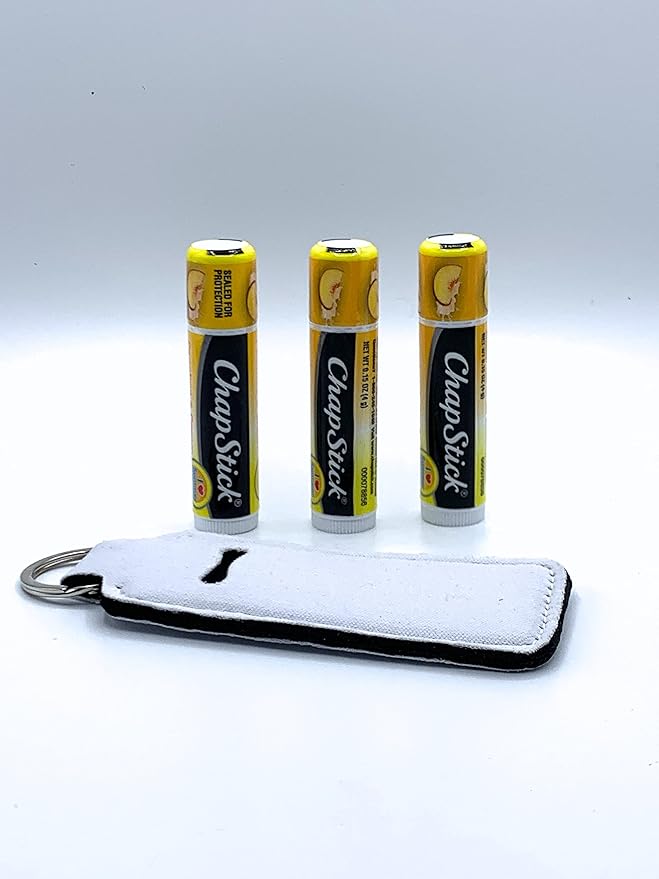 Peaches and Cream Chapstick 3-Pack. Includes Bonus Lip Balm Holder Keychain (White). Limited Edition Flavor from the Chapstick I Love Summer Collection, Unique Gift Bundle from Tiny Seed-VivaGrace Women