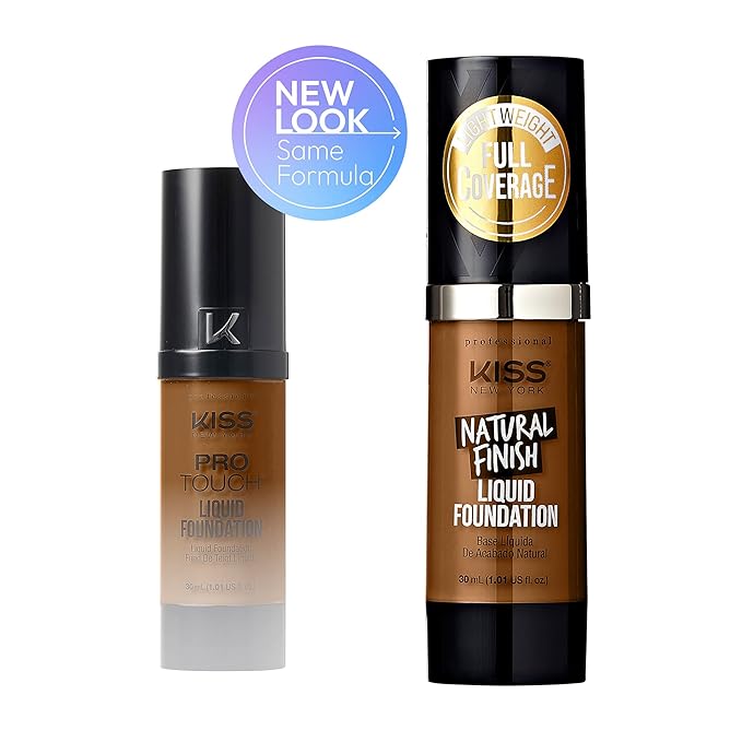 Kiss New York Professional Liquid Foundation - Lightweight and Hydrating Formula, Natural Finish, Control Shine, Cover Pores, Medium to Full Coverage, Green Tea Extract (Warm Coconut)-VivaGrace Women