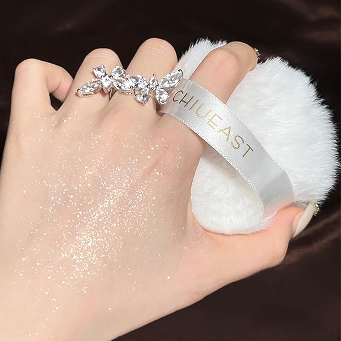 Highlight Glitter Powder Ball,White Shimmer Highlighter Makeup Powder Puff,Comfortable and Cute Plush Long-Lasting Body Shine for Various Occasions-VivaGrace Women