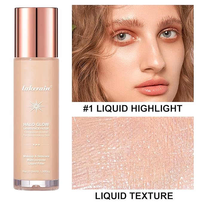 Natural Glow Liquid Filter Makeup, Longwear Face Luminizer, Complexion Booster For Any Part of the Body, Liquid Highlighter with Brush Kit, Infused Hyaluronic Acid, 1.06 fl oz (#01 FAIR)-VivaGrace Women