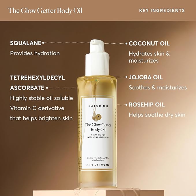 Naturium The Glow Getter Body Oil, Multi-Oil for Intense Nourishment, Hydrating & Moisturizing Formula, Vegan & Cruelty-Free, 3.4 oz-VivaGrace Women