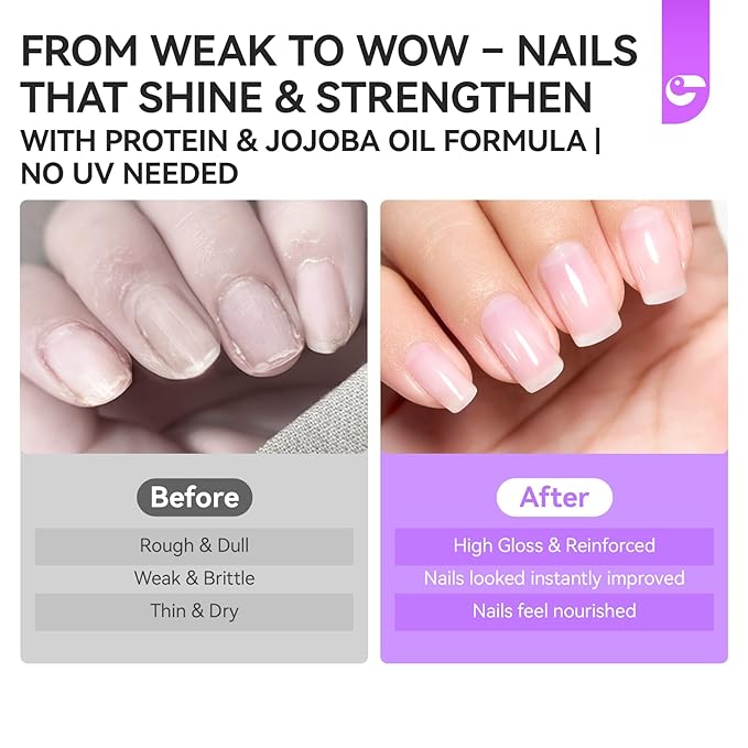 gelike ec Clear Nail Polish Strengthener and Growth: 15ml Natural Nail Hardener Extra Strong and Growth - Long Lasting Repair for Damaged Nails - Growth Oil for Daily Work Home Salon Gift