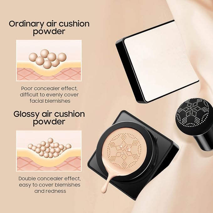 Air Cushion CC Cream Mushroom Head, Soothing Full Coverage Concealer CC Cream with Mushroom Makeup Sponge for Flawless Face Makeup (Buff Beige)-VivaGrace Women