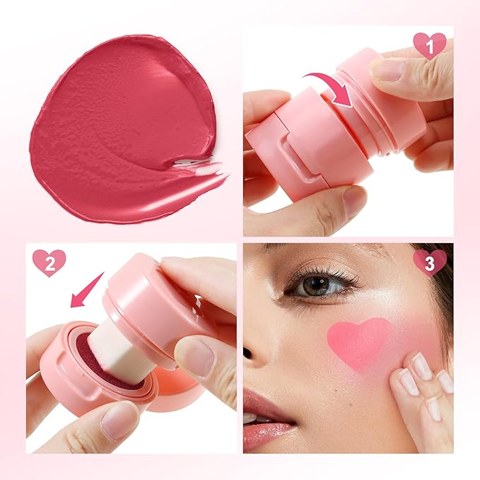 Boobeen Liquid Blush for Cheeks, Buildable & Blendable Face Blusher, Cheek Stamp Blush with Heart-shaped Applicator, Lightweight Air Cushion Blush for Velvet Matte Finish-VivaGrace Women