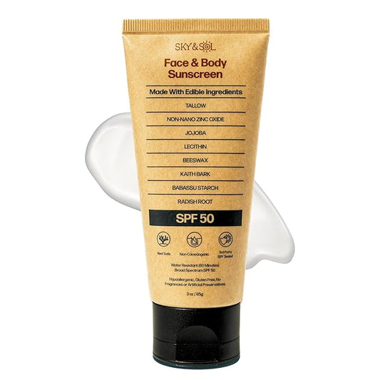 Mineral Sunscreen SPF 50 | With Grass-Fed Tallow & Zinc Oxide | Non-Greasy Formula for Face & Body | Made Without Reef-Harming UV Filters | 3 oz (85 g)-VivaGrace Women