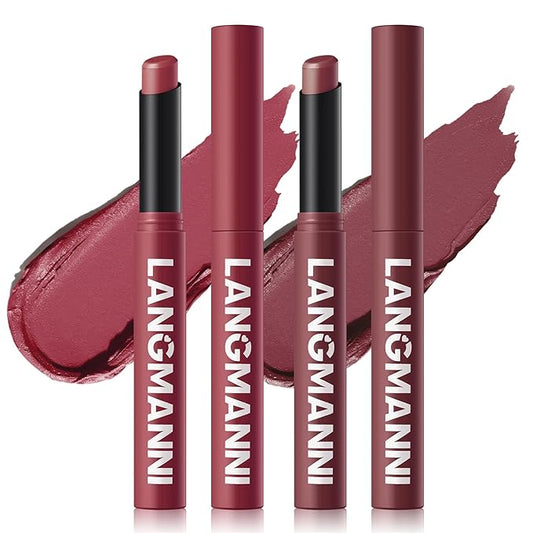 Jolilab 2Pcs Velvet Matte Lipstick Nude Matte Soft Dark Color Stick High Pigmented Long-Lasting Waterproof Lip Stick Lip Balm Beauty Cosmetics Gift for Girls and Women(11#+12#-VivaGrace Women