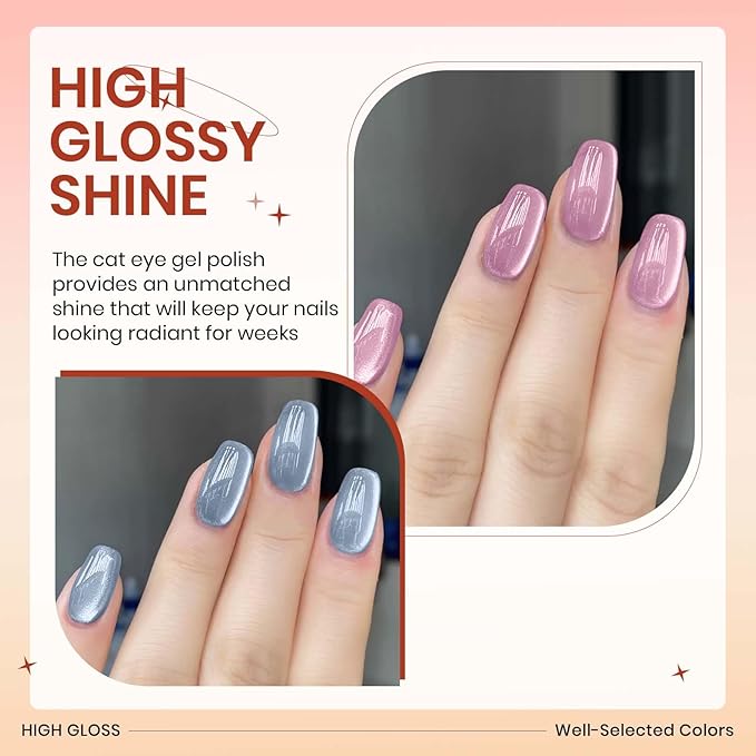 Magnetic Gel Nail Polish - 12 Colors Moonlight Cat Eye Gel Nail Polish with Magnetic Stick Cateye Gel Polish Soak Off UV LED Nail Lamp Nail Art Manicure Salon Valentine's Day Gift for Women