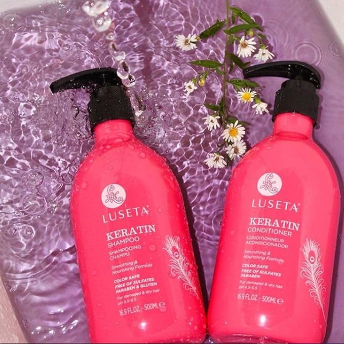 Luseta Keratin Shampoo Full + Travel Size Shampoo + Conditioner Set for Color Treated Damaged & Dry Hair, Keratin Hair Treatment for Smoothing& Nourishing (2x16.9 FL Oz + 2x1.01 FL Oz)-VivaGrace Women