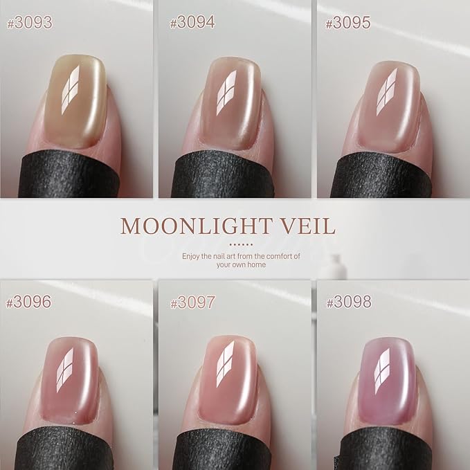 GAOY Icy Glass Cat Eye Gel Nail Polish with Magnet, Moonlight & Sheer Nude Shades, Satin Finish with Gemstone Holography, Pink Nude for Wedding, Nail Art Designs