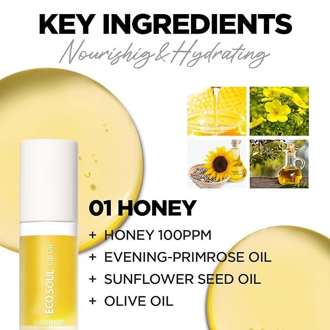 THESAEM Eco Soul Lip Oil 3 Combo Set (01 Honey + 02 Berry + 03 Grapefruit) - Plumping & Hydrating Lip Oil to Nourish & Moisturize Lips - Lips Soft & Glossy for Dry Lips, 0.21 fl.oz.-VivaGrace Women