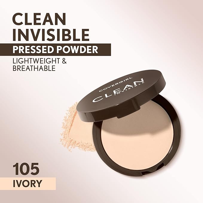Covergirl Clean Invisible Pressed Powder, Lightweight, Breathable, Vegan Formula, Ivory 105, 0.38oz-VivaGrace Women