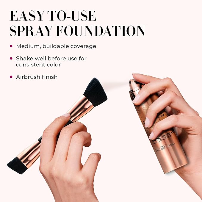 LUMINESS Silk Airbrush Spray Foundation & Buffing Brush Kit – Full Coverage Foundation & Dual-Sided Buffing Brush - Buildable Coverage, Anti-Aging Formula Hydrates & Moisturizes - Neutral Fair-VivaGrace Women