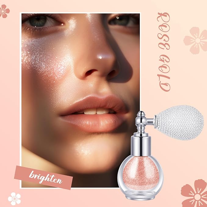 3 Pcs Glitter Spray for Hair and Body, Highlighter Shimmering Spray Powder High Gloss Body Glitter Spray Sparkle Powder for Face Body Cosmetic, Champagne, Pearl White, Bronze Color-VivaGrace Women