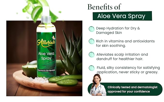100% Pure & Organic Aloe Vera Spray, Clinically tested & Dermatologist approved, Hydrates & Heals Dry & Damaged Skin & Hair- 12 Oz-VivaGrace Women
