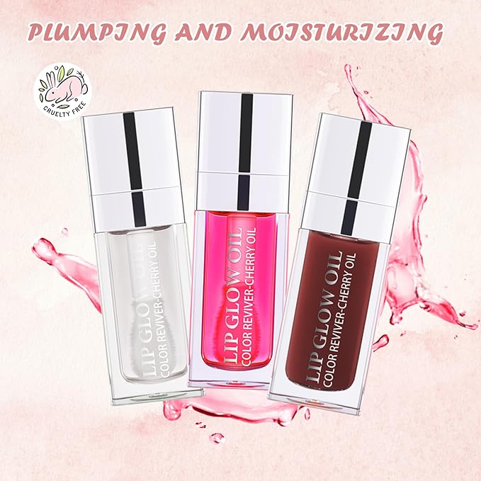 3PCS Lip Oil Set, Hydrating Lip Glow Oil Lip Plumper Gloss, Tinted Lip Oils Transparent Long Lasting Non-sticky Lip Gloss, Plumping Lip Gloss Lip Care Kit (Clear & Raspberry & Mahogany)-VivaGrace Women