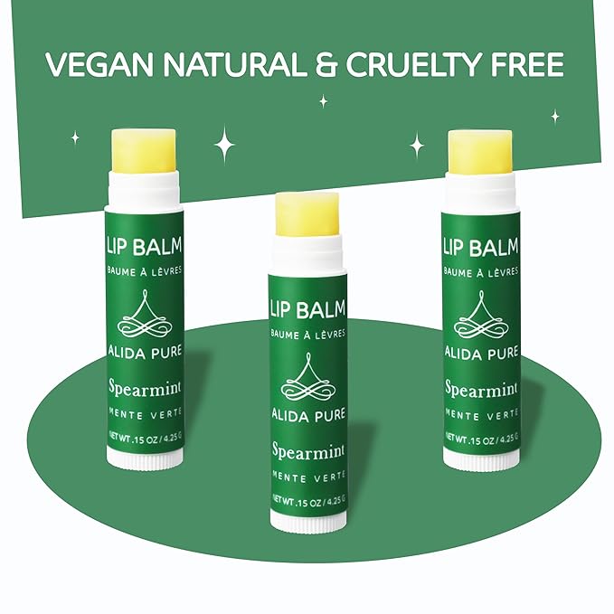 Spearmint Lip Balm Collection, Vegan Lip Balm Set, Beeswax Free, with Avocado Oil, Organic Jojoba Oil, and Vitamin E, Natural Moisturizer for Dry, Chapped Lips, 3 Tube Set-VivaGrace Women