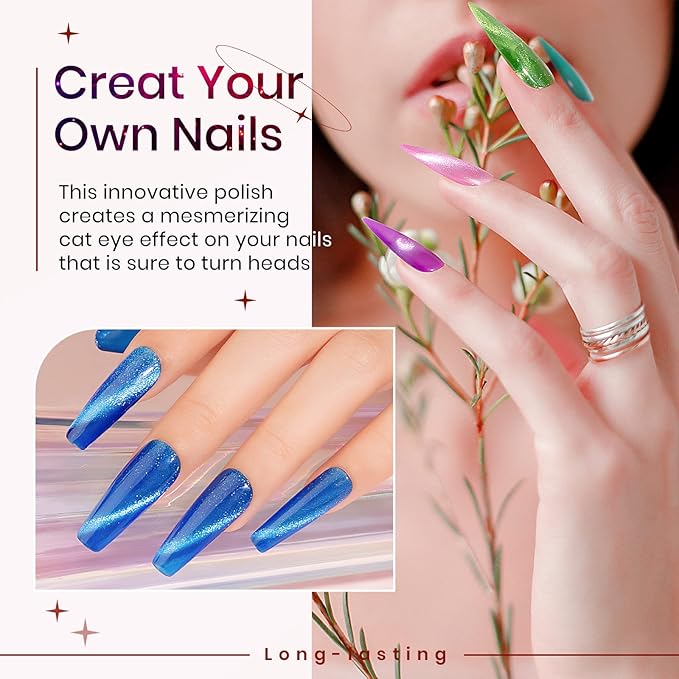 Neon Cat Eye Gel Polish Set with Magnetic, Sparkle Glitter Cateye Nail Polish Gel Holographic Magnetic Gels Polish Long Lasting Soak Off UV Gels for Professional Nail Salon or DIY at Home