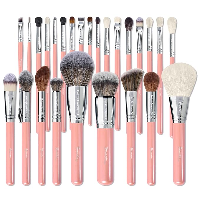 Bueart Design Makeup Brushes Set 26pcs Real Natural Goat Hair Professional labeled Foundation Face Blending Blush Concealers Eyeshadow Brush Set(26Pcs Pearl Pink)-VivaGrace Women