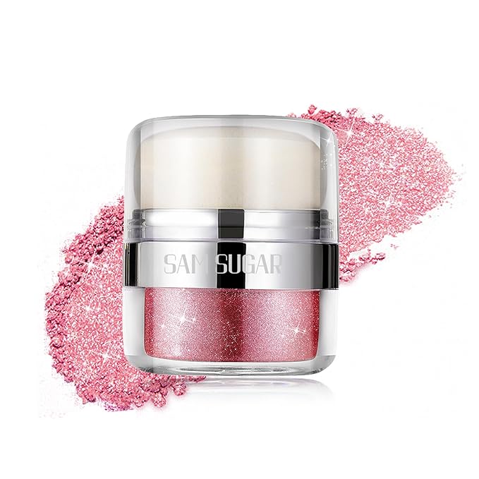Glitter Body Highlighter Powder Body Shimmer Sparkle Face Brightening Highlighter Powder for Face Eyes Body Glow Makeup With sponge head(01#)-VivaGrace Women