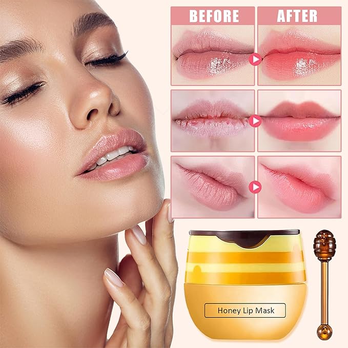 3 PCS Bee Lip Balm Lip Mask Honey Pot,Honey & Strawberry & Watermelon Lip Sleeping Mask,Moisturizing Lip Mask Overnight Prevention Dry and Cracked Lip Scrubs Exfoliator Lip Care-VivaGrace Women