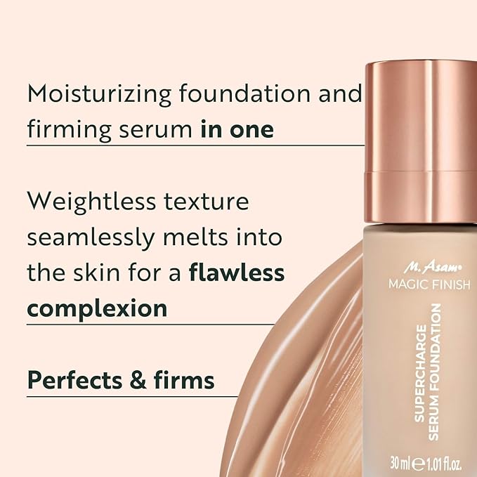 M. Asam MAGIC FINISH Supercharge Serum Foundation Warm Sand (1.01 Fl Oz) - Moisturizing Make Up & Firming Face Serum In One, Anti-aging CC Cream With Optimal Coverage & Hyaluronic Acid-VivaGrace Women