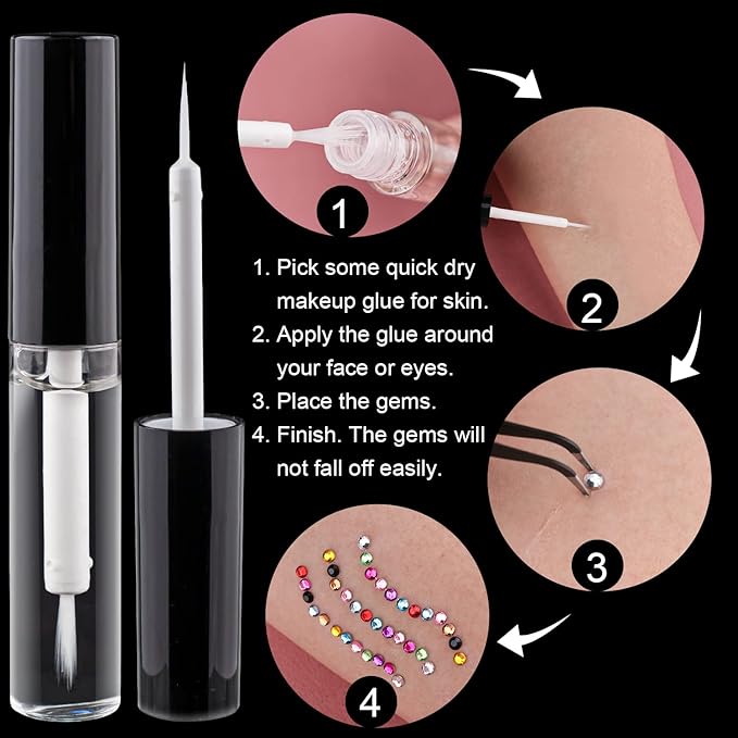 Flat Back Rhinestone Kits Colorful Rhinestones+Crystal AB Gems With Quick Dry Glue+Picker Pencil+Tweezer For Nail Art And Face Make-up-VivaGrace Women