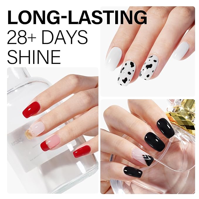 AILLSA Nude Gel Nail Polish Set Red Jelly Pink Milky White Black Gel Polish with Base and Top Coat, Classic Popular Color All Season Soak Off U V L ED Manicure Art Salon DIY at Home 7Pcs 8ML