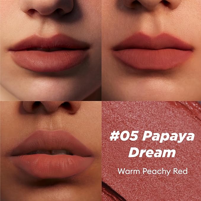 ITY Velvet Matte Finish Lip Stain-Mousse Textured Pudding Pot Lip Clay with Brush, Nude Shade, Dual-Use as Lipstick and Blush, Conceals Lip Lines, Rich Pigment, 0.21 oz (6g) in Papaya Dream-VivaGrace Women