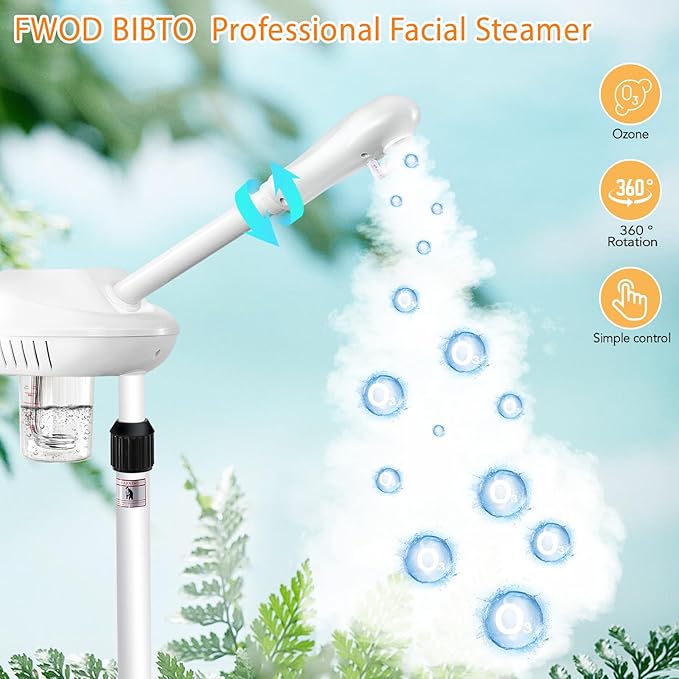 Professional Facial Steamer on Wheels, Esthetician Steamer with Hot Ozone Mist, Stand Face Steamer for Facial Deep Cleaning, Steamer for Facial for Personal Care or Spa, White-VivaGrace Women