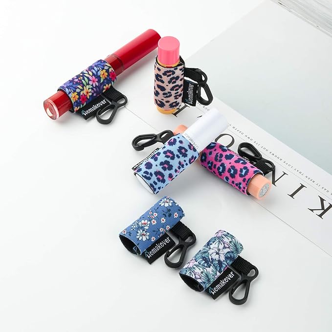 6 Pack Compact Clip-On Chapstick Holder Premium Release Clip Neoprene Sleeve with Clip Fits Most Standard Lip Balm-VivaGrace Women