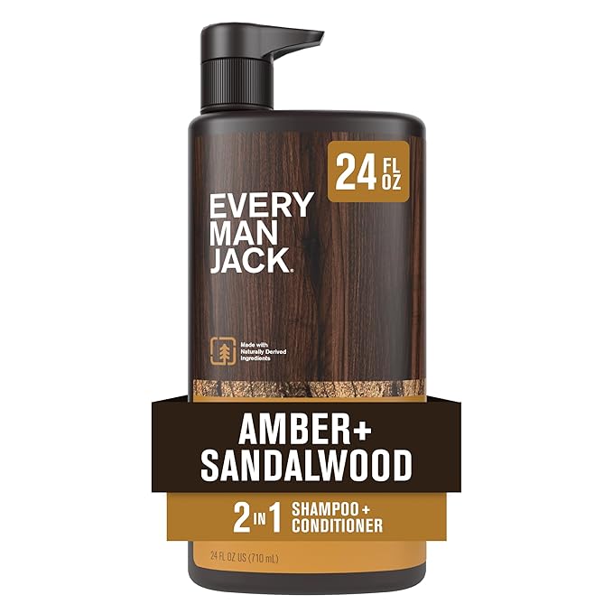 Every Man Jack 2-in-1 Daily Shampoo + Conditioner - Amber + Sandalwood | Nourishing For All Hair Types, Naturally Derived, Cruelty-Free Shampoo and Conditioner Set for Men | 24oz -1 Bottle-VivaGrace Women