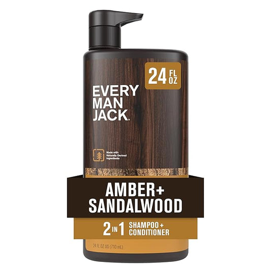 Every Man Jack 2-in-1 Daily Shampoo + Conditioner - Amber + Sandalwood | Nourishing For All Hair Types, Naturally Derived, Cruelty-Free Shampoo and Conditioner Set for Men | 24oz -1 Bottle-VivaGrace Women