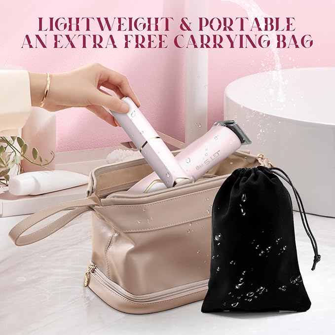 Bikini Trimmer for Women Electric Razor 2 Pack Dual Head Body & Facial Hair Remover -Waterproof USB Rechargeable with Replacement Ceramic Blades, Travel Pouch & Packaging Box(Pink)-VivaGrace Women