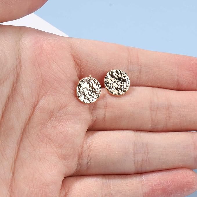 Boho Disc Coin Studs Earrings Gold Hammered Coin Earrings Tiny Circle Earrings Studs Minimalist Geometric Earrings for Women and Girls Gifts-VivaGrace Women