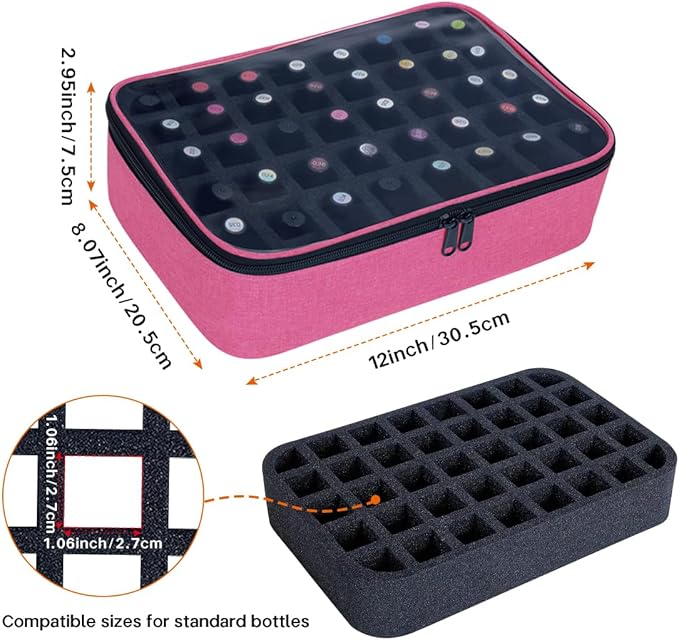 Small Clear Nail Polish Organizer Holds 40 bottles(15ml-0.5fl.oz) Nail Polish Case Multifunctional Nail Polish Bag organizer, Cosmetic Travel Makeup Bags for Women Rose Red