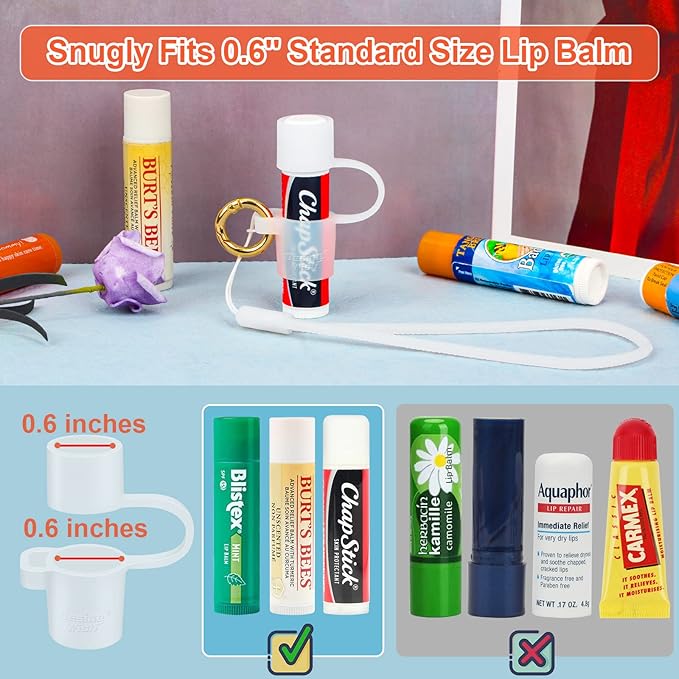 Desing Wish Silicone Lip Balm Holder with Cap Cover Portable Chapstick Holder Keychain Sleeve Lip Balm Key Chain with Key Ring and Wrist Strap Lanyard - Transparent-VivaGrace Women