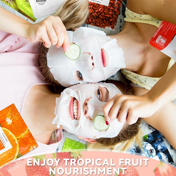 24 Pcs Fruits Beauty Facial Hand Foot Mask Cooling Eye Pads Set Spa Party Night Kit Beauty Skincare Hydrating Skin Cooling Eye Masks for Puffy Eyes Spa Stocking Stuffers Night Summer Party-VivaGrace Women
