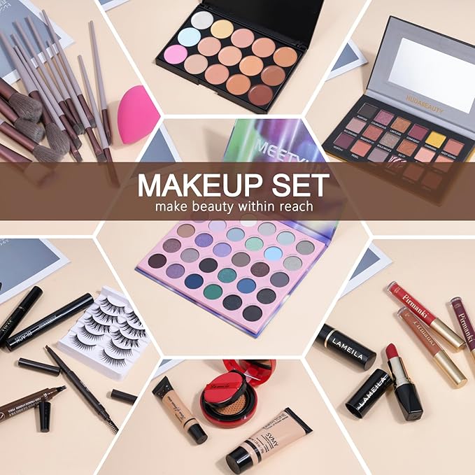 All in One Makeup Kit for Women Full Kit,Travel Makeup Set,Makeup Gift Set for Girls & Teen,Professional Makeup Kit Includes lash Clusters Kit Eyeshadow Lipstick Brow Pencil Eyeliner Brush Set-VivaGrace Women