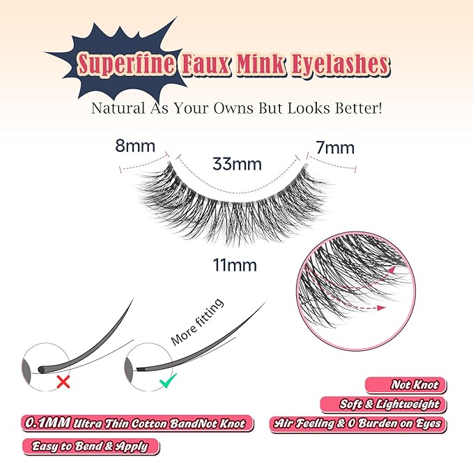 Natural Lashes Wispy Eyelashes 11MM Short Eye Lashes Pack 3D Volume Strip Lash Pack False Eyelashes Natural Look 7 Pair Siligli-VivaGrace Women