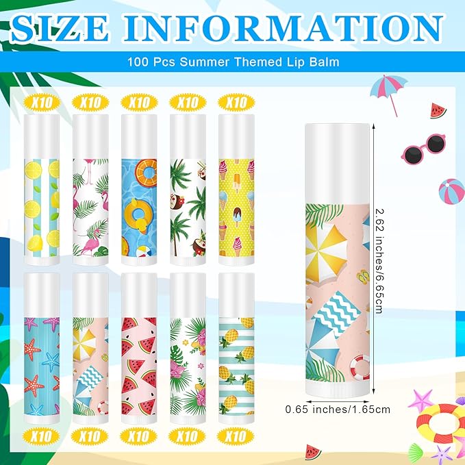 100 Pcs Summer Lip Balm Bulk Moisturizing Lip Balm Jasmine Flavor Lip Balms Cream Tropical Hawaiian Beach Luau Party Lip Care Product for Stocking Stuffers Beauty Gifts Women Men-VivaGrace Women