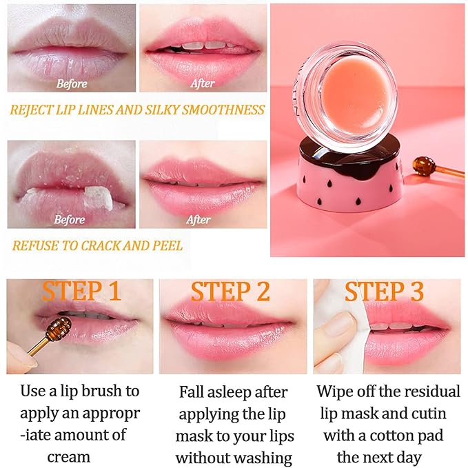 Strawberry Lip Balm Honey Pot, Strawberry Lip Mask Propolis Moisturizing Hydrating Prevention Dry and Cracked Lip Scrubs Exfoliator(1-Strawberry)-VivaGrace Women