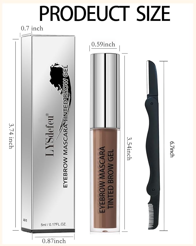 Waterproof Tinted Brow Gel- Long Lasting SmudgeProof Liquid Eyebrow Makeup, Eyebrow Mascara Tinted Brow Glue, Eye Brow Filler, Volumizing Enhance Brow Mascara,With Brow Razor,Gift for Women- 03Brown-VivaGrace Women