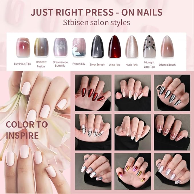 Purple Press On Nails Short Square, Cat Eye Fake Nails with Chameleon Butterfly Designs, Glossy Gel Finish Acrylic Press On Nails, Thick Natural Glue On Nails for Women, Dreamscape Butterfly