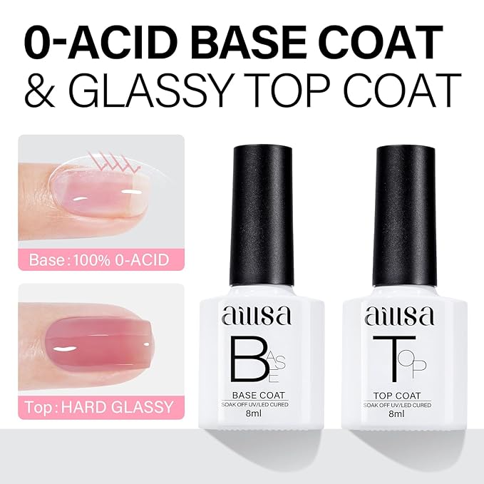 AILLSA 5+2 Nude Gel Polish Set Pink Milky White Jelly Gel Nail Polish with Base and Top Coat Neutral Sheer Colors Translucent Gel Polish for French Manicure Soak Off U V Gel Starter Kit DIY at Home