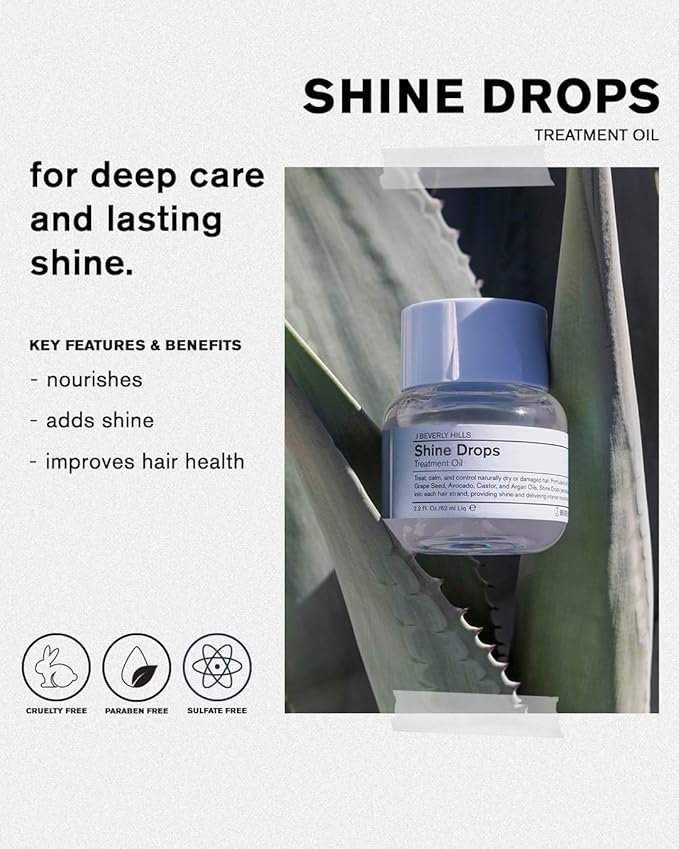 J Beverly Hills Shine Drops Hair Treatment Oil with Botanical Oils for Shine, Nourishment and Dry Hair Repair, 2.2 Oz-VivaGrace Women