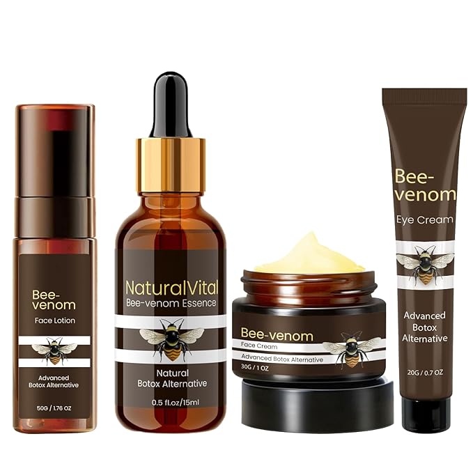 Bee Venom SkinCare Set, Includes New Zealand Bee Venom Face Lotion, Bee Venom Essence, Bee Venom Face Cream, Bee Venom Eye Cream, Anti-Wrinkle, Hydrating & Firming, Plant-Based Formula-VivaGrace Women